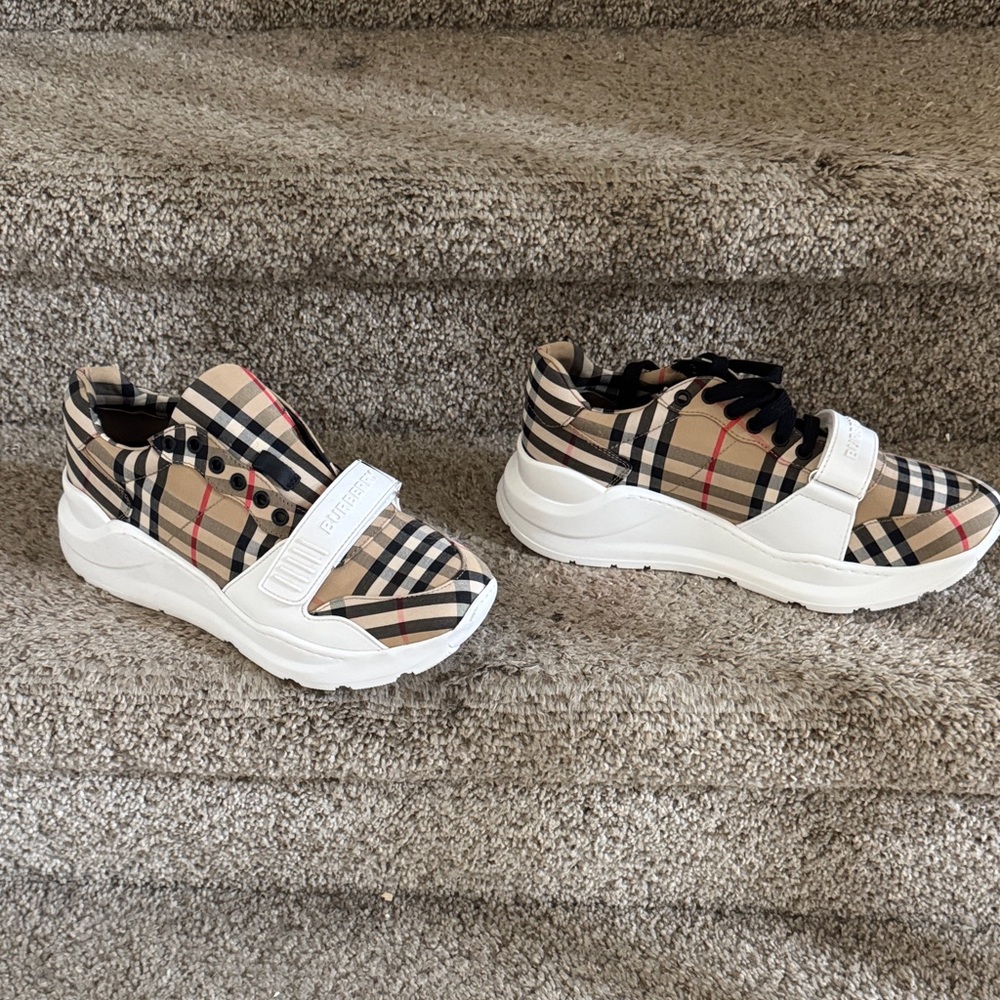 Burberry Kids Checkered Sneakers - Black, Red, and White